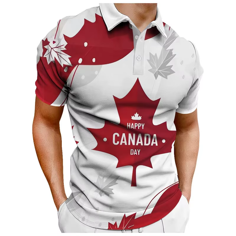 Mode feuilles d'érable drapeau du Canada hommes Polo T-Shirts été Sport décontracté à manches courtes 3D imprimé Streetwear hommes vêtements hauts