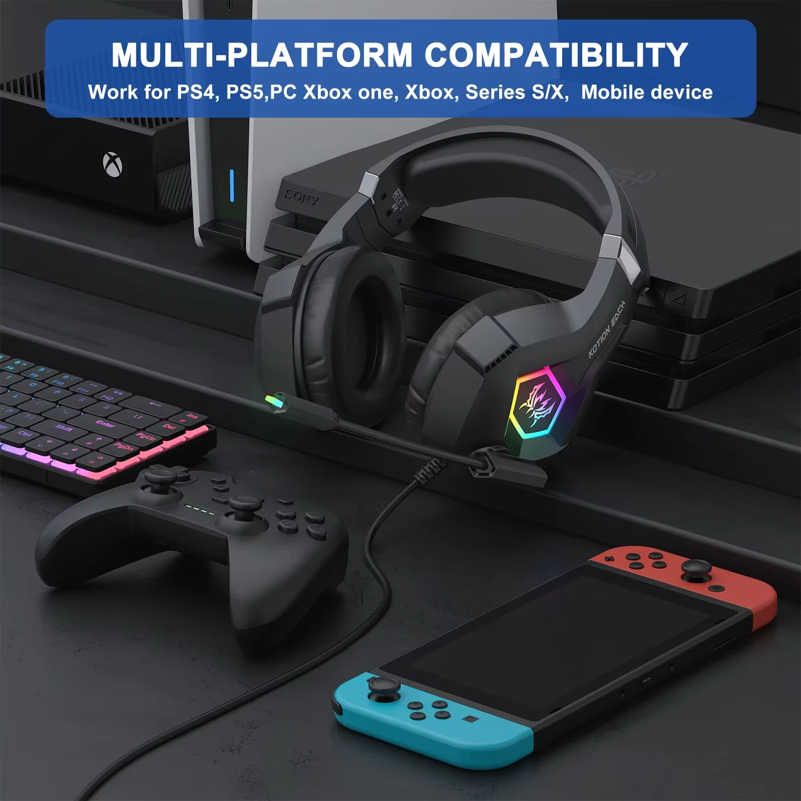 Casque de jeu filaire avec micro antibruit