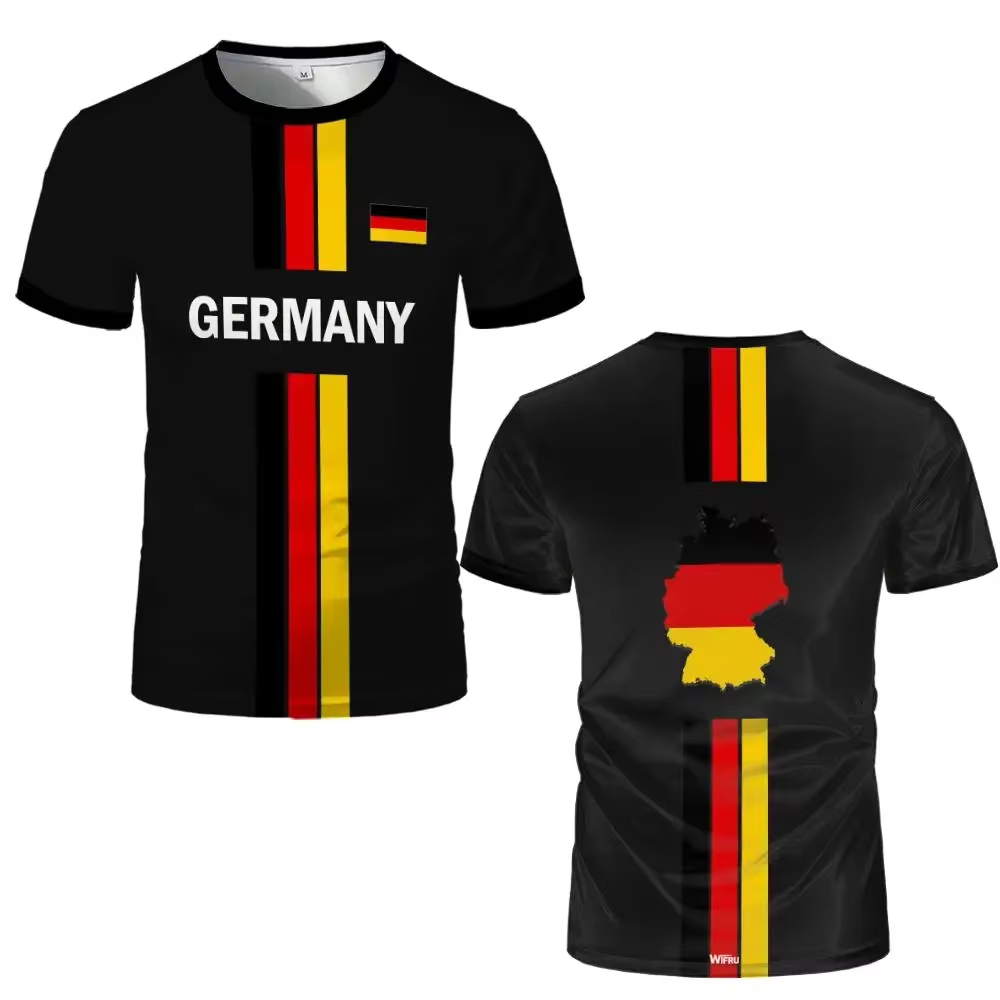 T-shirt avec drapeau national allemand pour hommes et femmes, impression 3D, respirant, pour sports de plein air, maillot de football, tee-shirt décontracté, streetwear, col rond