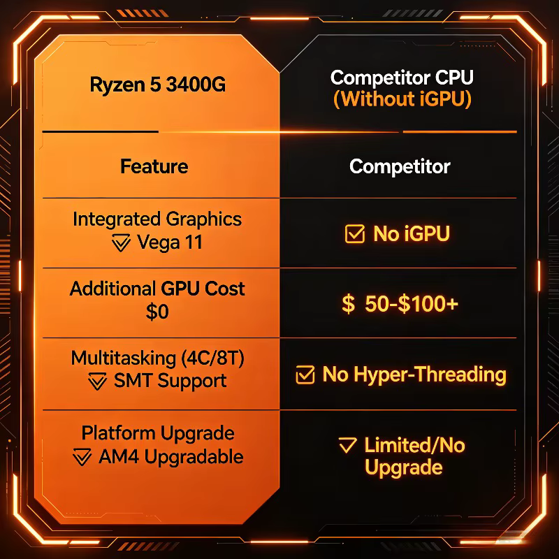 Processeur AMD Ryzen 5 3400G AM4 4 cœurs 8 threads APU jusqu'à 4