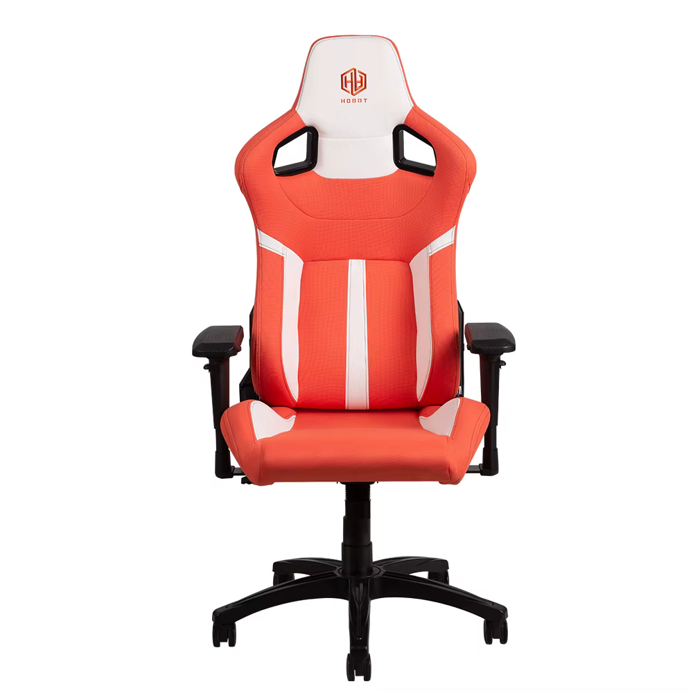 Chaise de bureau et gaming ergonomique 4D pivotante à dossier haut en similicuir PU orange
