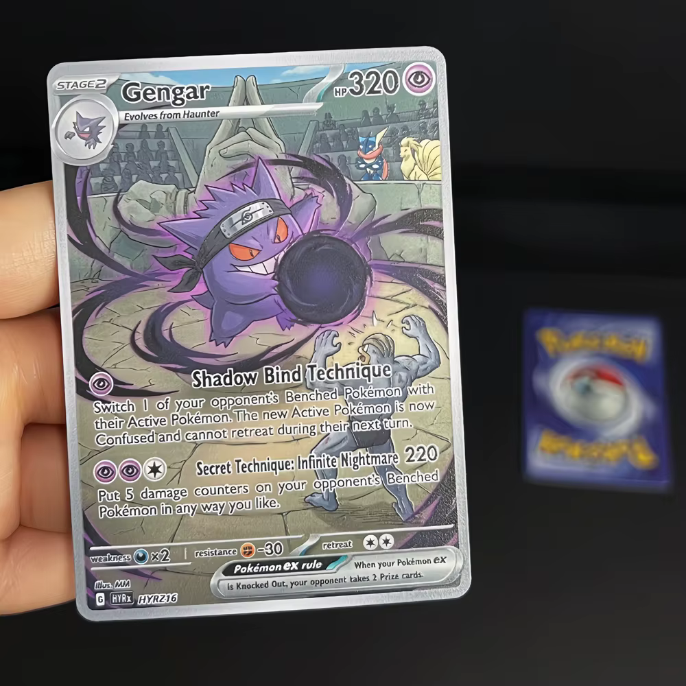 Cartes Pokemon PTCG, 5 pièces, carte holographique de combat Pokemon, cadeau, Style peinture à l'huile, Gengar Machamp Marowak Scyther Hawlucha, jouet de collection