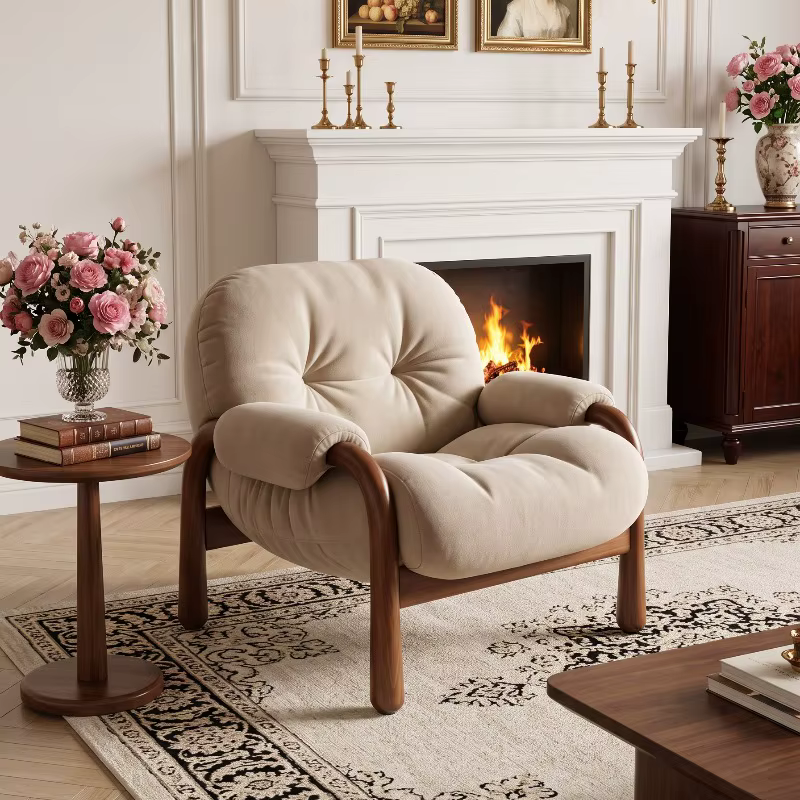 Fauteuil de Salon Vintage en Bois Massif avec Support Dorsal pour Balcon, Chaise de Coiffeuse, Fauteuils de Sol de Loisirs, Mobilier de Chambre de Luxe