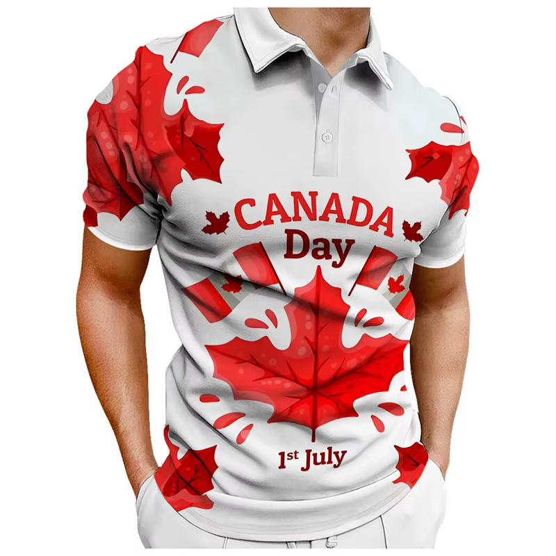 Mode feuilles d'érable drapeau du Canada hommes Polo T-Shirts été Sport décontracté à manches courtes 3D imprimé Streetwear hommes vêtements hauts