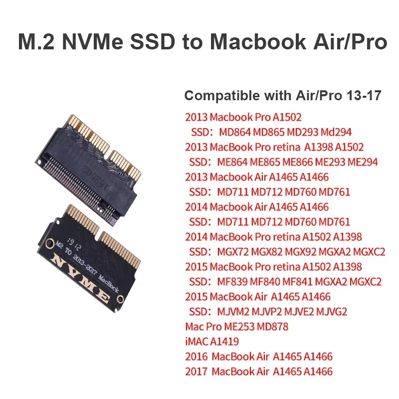 Adaptateur pour Macbook SSD M.2 NVMe PCI-E M2, carte de conversion pour Apple Macbook Air Pro 2013 – 2017 A1466 A1502
