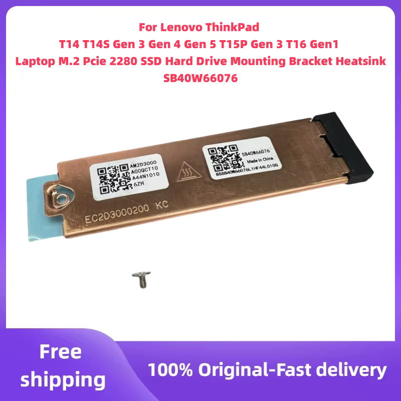 Support de montage et dissipateur thermique pour disque SSD M.2 PCIe 2280 pour ordinateurs portables Lenovo ThinkPad T14, T14S Gen 3, Gen 4, Gen 5, T15P Gen 3, T16 Gen 1