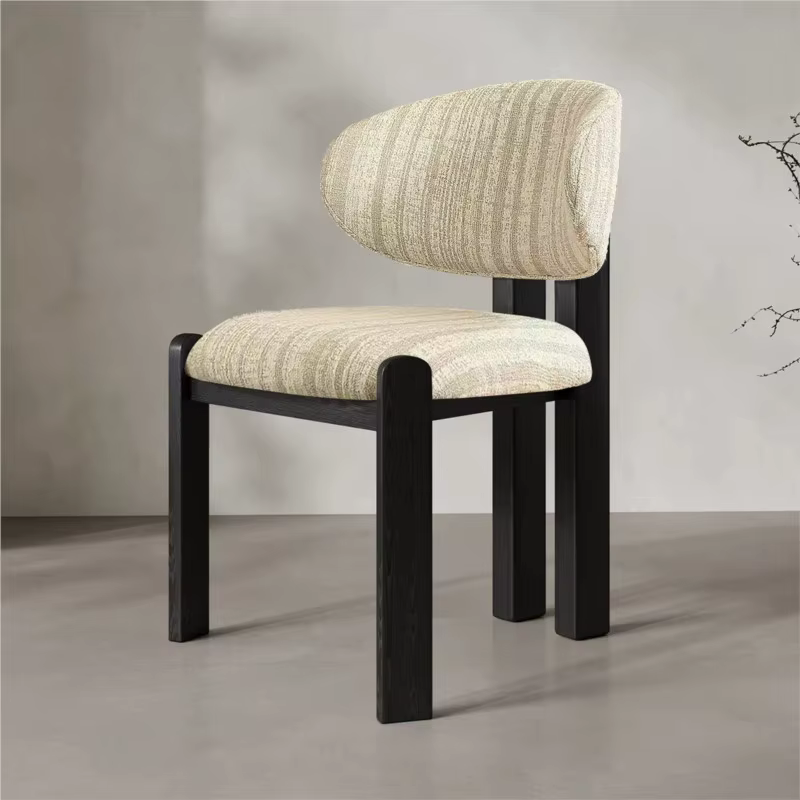 Chaise de salle à manger vintage Joylive en bois massif, style rétro, tissu crème, chaise française naturelle et confortable