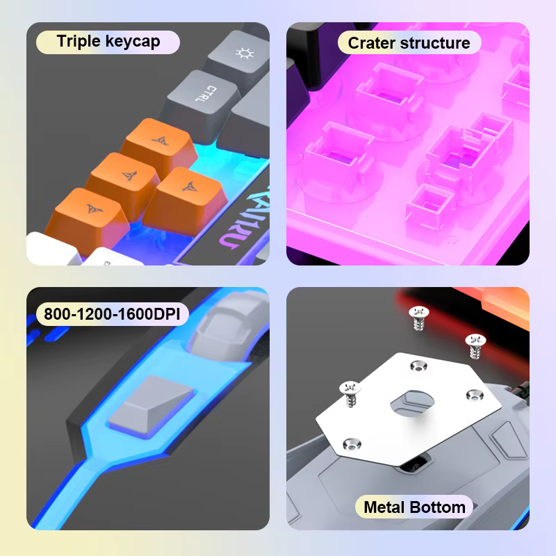 Clavier et clavier simples souris RAIKU T26 clavier lumineux à trois tons souris filaire mécanique tactile souris de jeu ensemble de clavier
