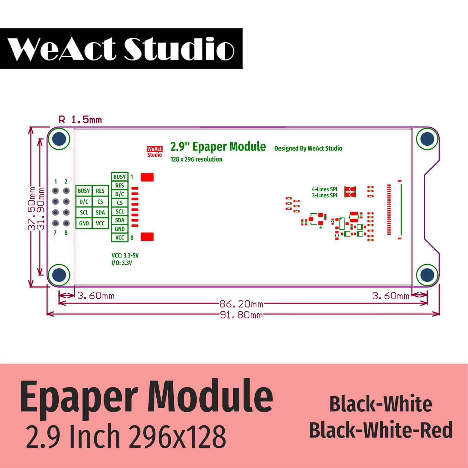 2.9 ''2.13" 2.9 2.13 pouces Module Epaper
