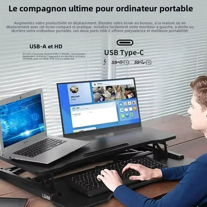 Moniteur portable 15, 6'' FHD 1080P ultra-fin pour jeux