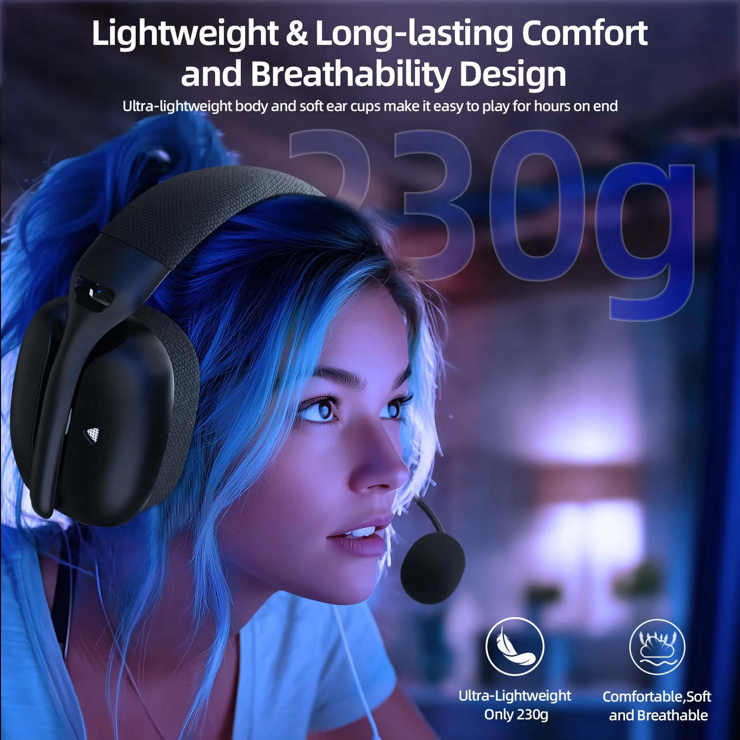 ATTACK SHARK L80PRO casque de jeu sans fil 2.4G/BT/filaire ultra-léger 40mm pilotes