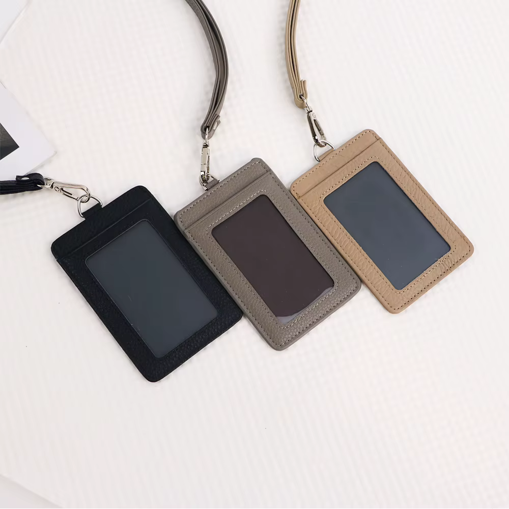 Porte-cartes de travail multifonctionnel en cuir personnalisé avec cordon, pour hommes et femmes, pour cartes de crédit, cartes d'identité, porte-monnaie