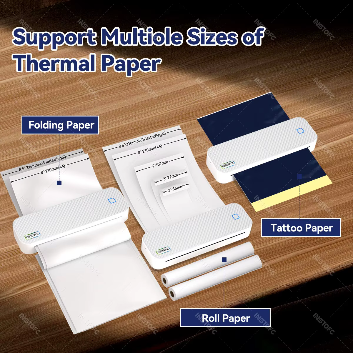 Imprimante thermique Portable A4 Bluetooth Photos PDF Machine d'impression de documents rouleaux pliés papier pour le travail de bureau maison école voyage