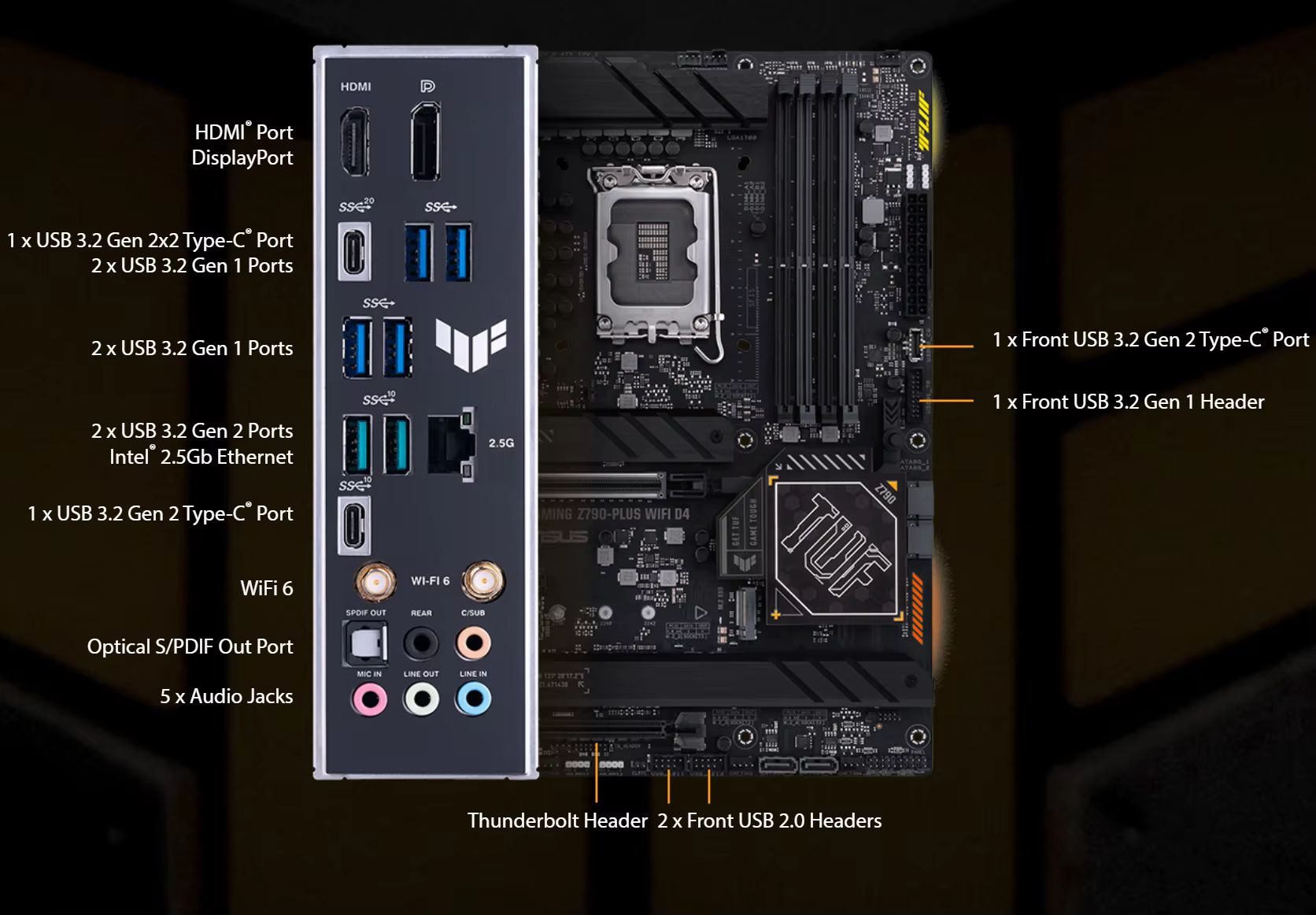 ASUS TUF GAMING Z790-PLUS WIFI D4 carte mère Socket LGA1700 CPU DDR4 5333 (OC) MHz jeu de puces mémoire Z790 ATX carte mère