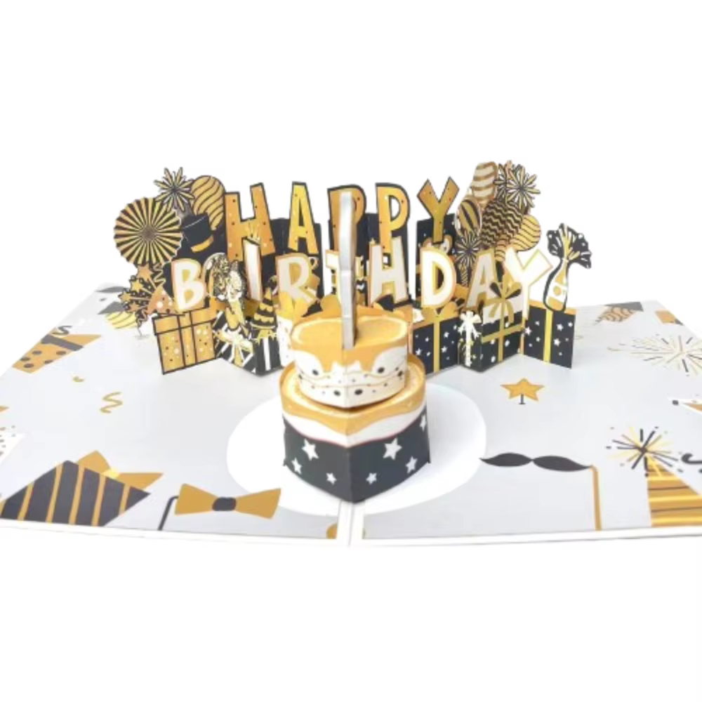 Carte de vœux musicale et lumineuse Joyeux Anniversaire à effet de découpe de papier creux, carte pop-up 3D créative avec bougie LED soufflable