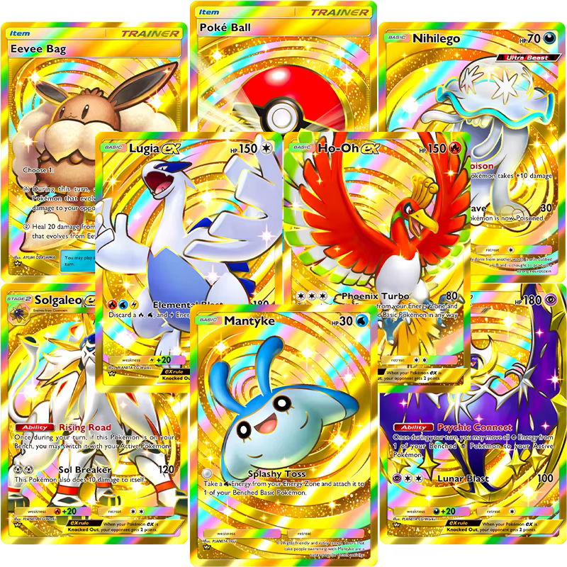 Couronne de poche série Rare PKM Eevee Lunala Arceus carte monstre faite maison textures gravées cartes de jeu de Collection Anime célibataires