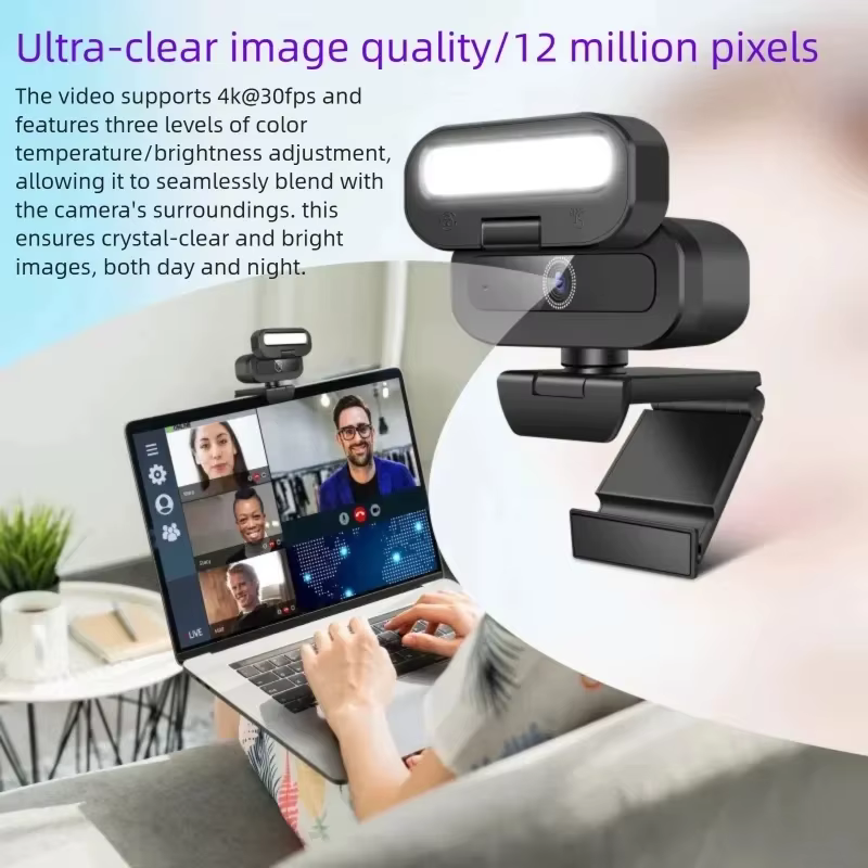 Webcam 4K pour PC avec lumière d'appoint LED
