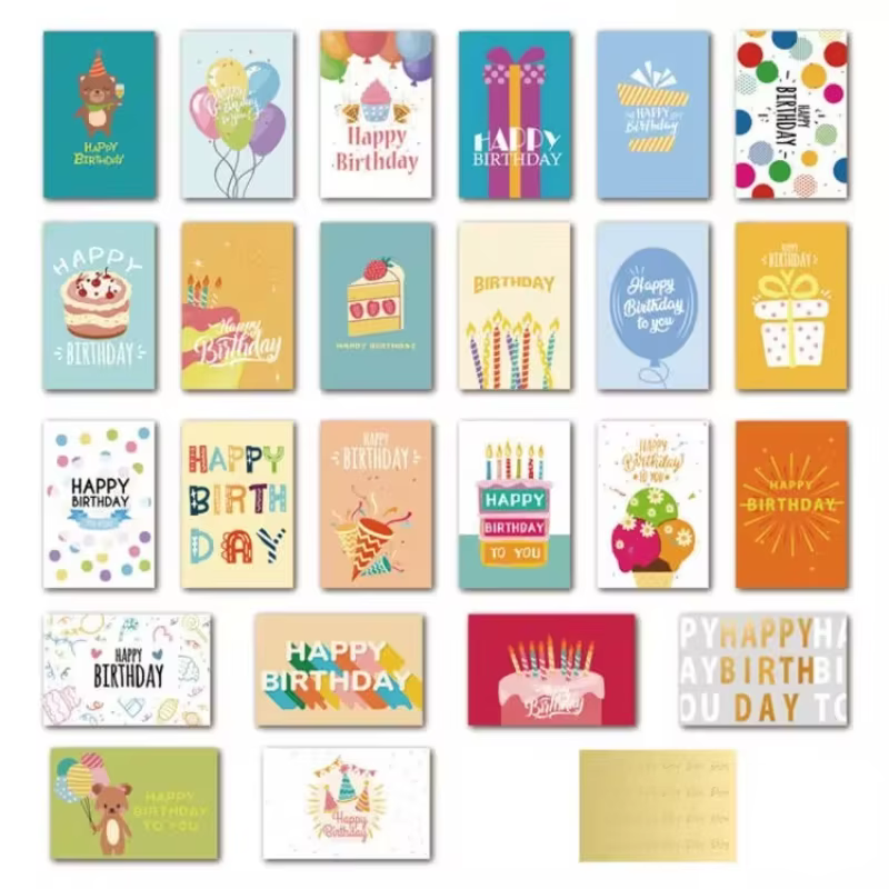 Ensemble de cartes d'anniversaire avec enveloppes autocollantes, 24 pièces, cartes de bénédiction manuscrites, joyeux anniversaire, estampage à chaud, cartes joyeux anniversaire