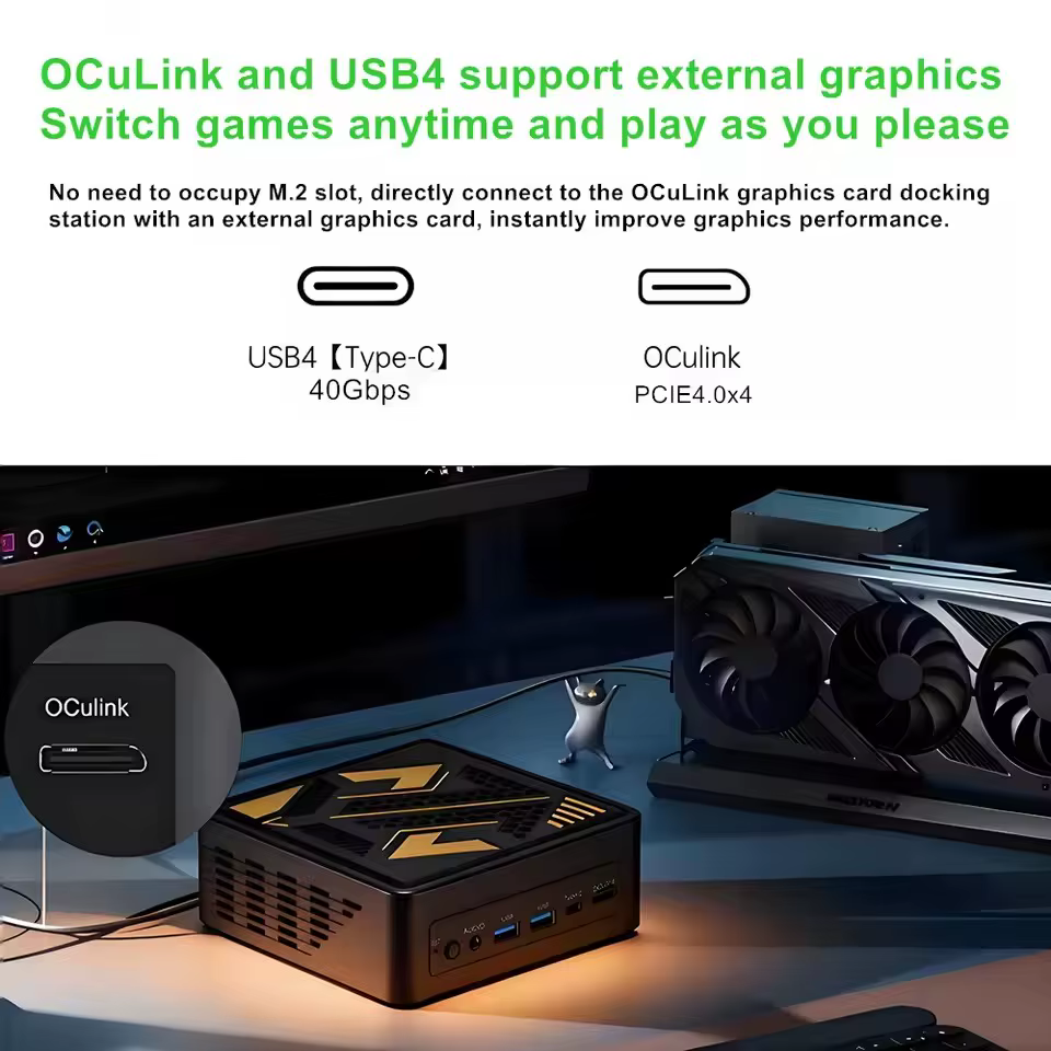 Nouvel ordinateur de bureau mini PC gaming OCuLink Intel Ultra 9 285H ES 7 255H ES 5 235H ES USB4 2x2.5G LAN 2xNVMe Windows 11 WiFi6E