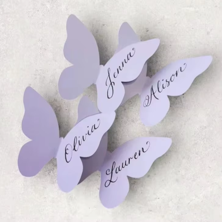 Carte d'écriture personnalisée avec nom d'invité, décoration de cadeau papillon élégant, texte de Logo personnalisé, faveurs de mariage, bricolage, détail RSVP