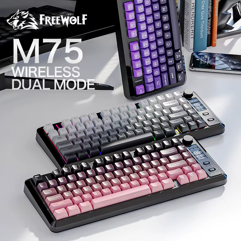 GRATUIT WOLF M75 Clavier de jeu sans fil compact à 82 touches - Double mode (Bluetooth/2.4G) Écran OLED rétroéclairé RVB Grande batterie