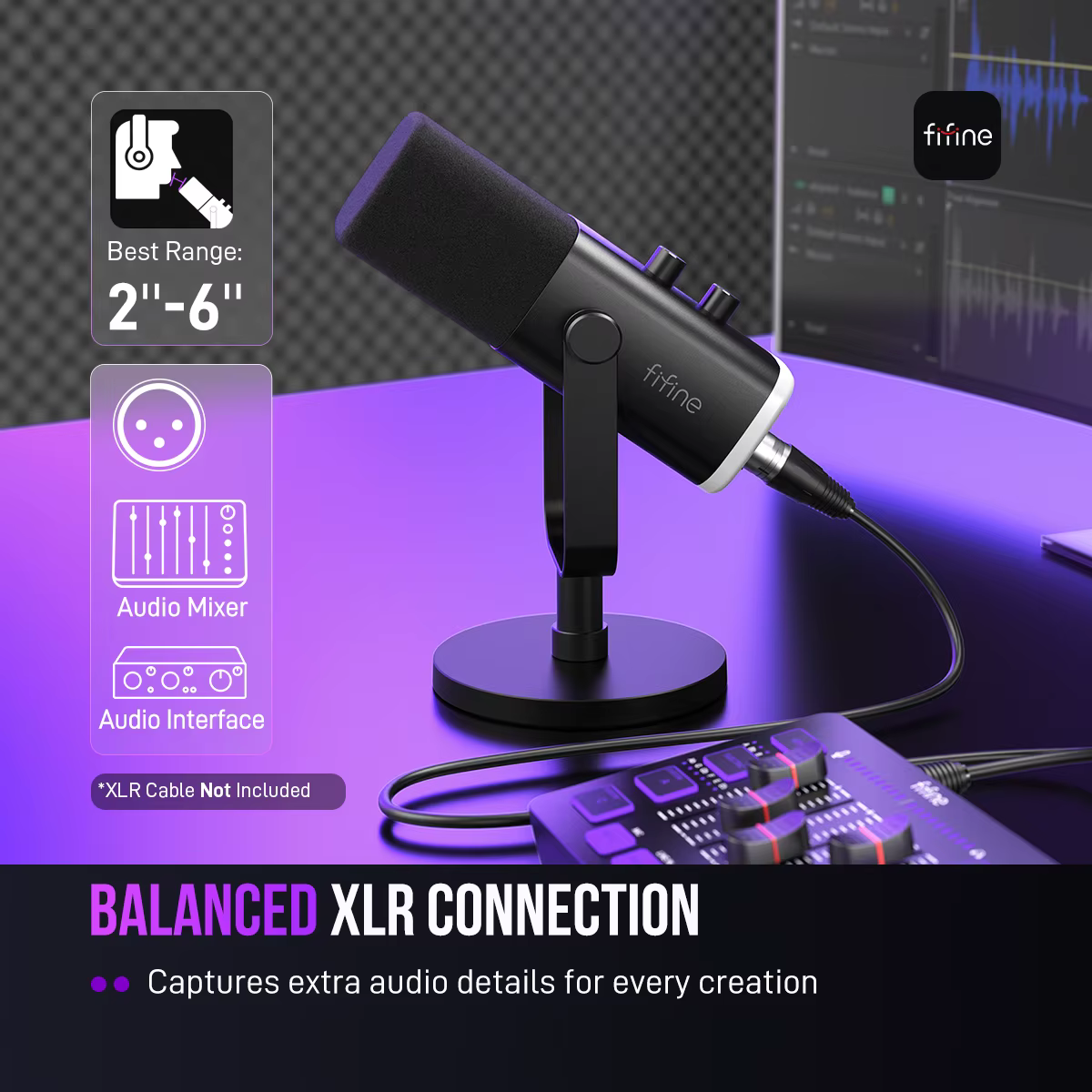 FIFINE Microphone dynamique USB/XLR avec contrôle RGB/prise casque/muet