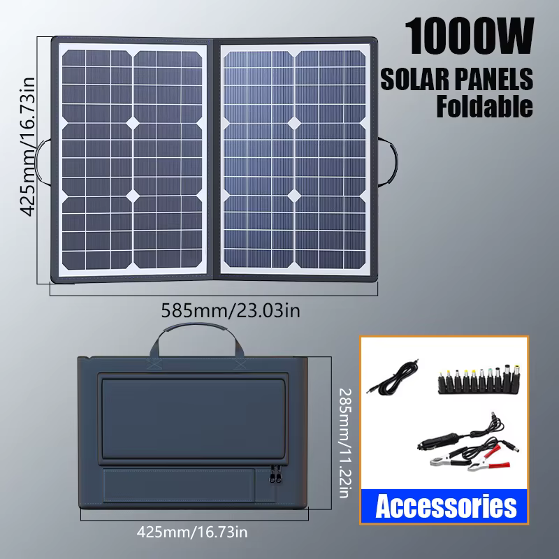 Kit de panneaux solaires portables pour le camping et les camping-cars : Station d'alimentation pliable 1000W avec sortie 18V DC et connecteur MC4