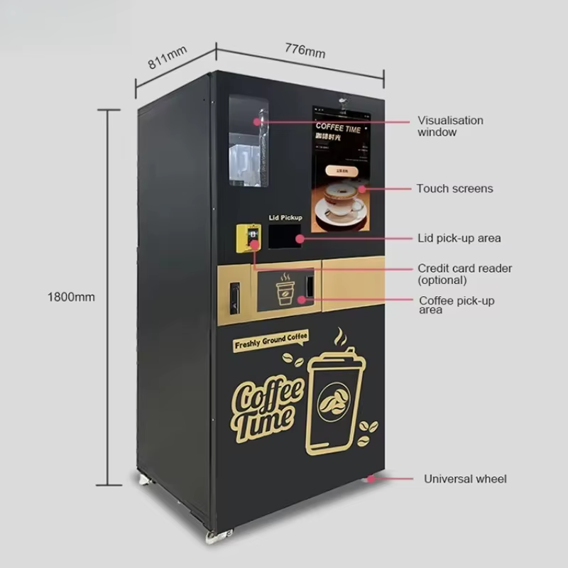 Distributeur automatique de café facile à utiliser avec distributeur de gobelets pour rue commerçante