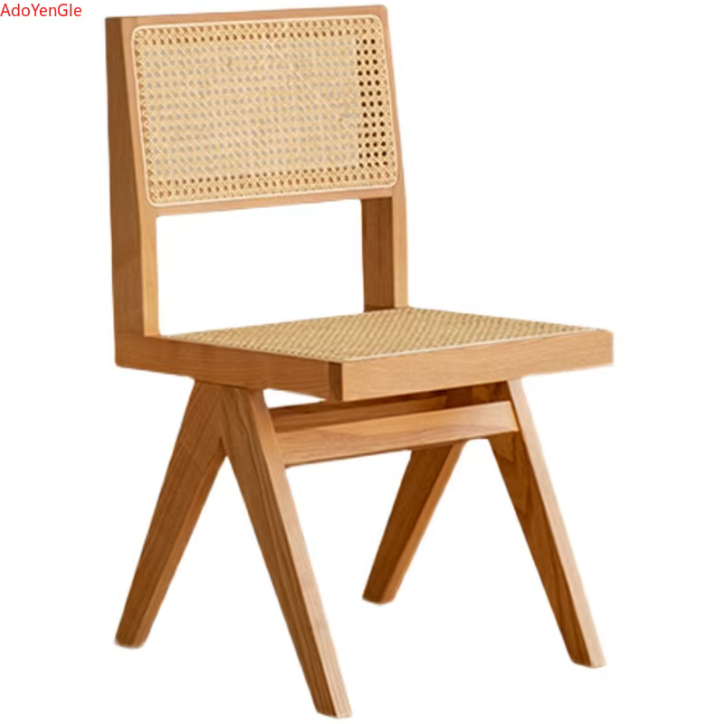 Chaise en rotin et bois massif, accoudoir, chaises de salle à manger, bureau, cuisine nordique, salle à manger, tabouret ajouré d'extérieur, meubles de maison