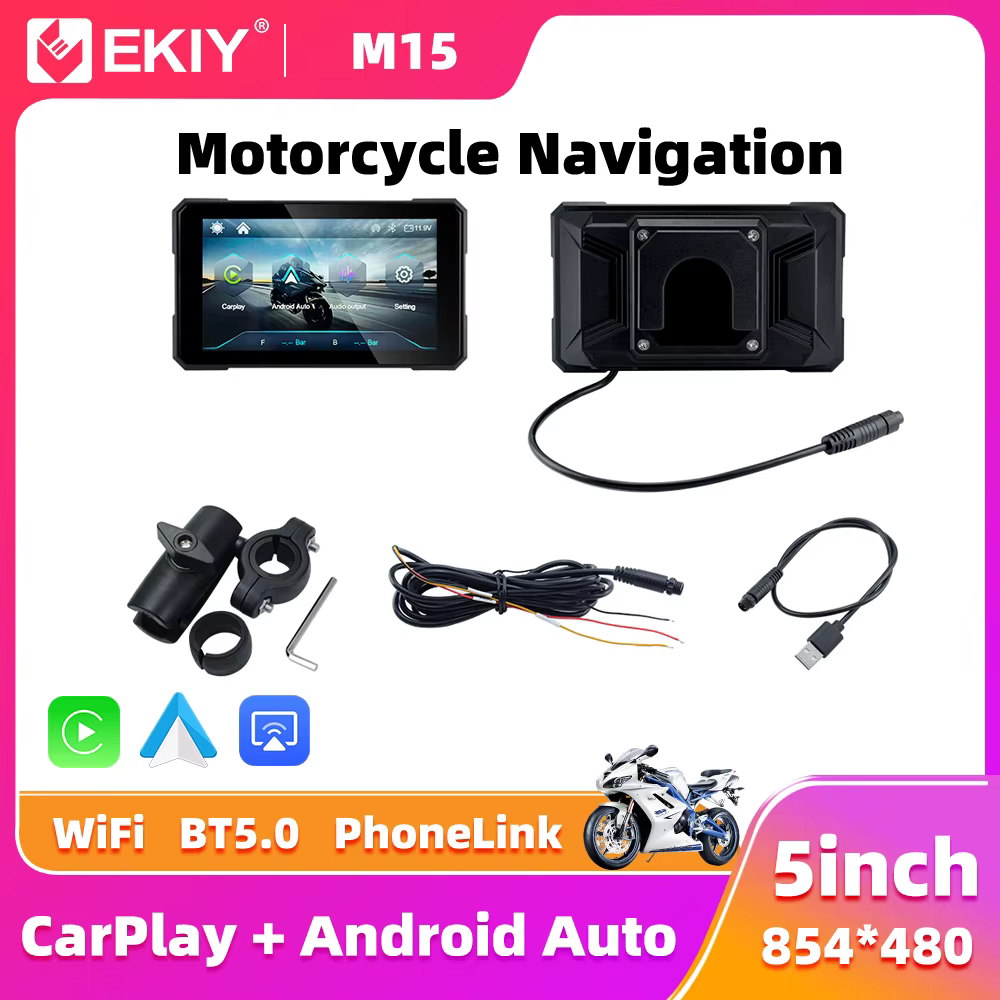 EKIY sans fil CarPlay Moto Android Auto 5.0 pouces Portable tableau de bord numérique GPS Moto Navigation écran d'affichage amovible