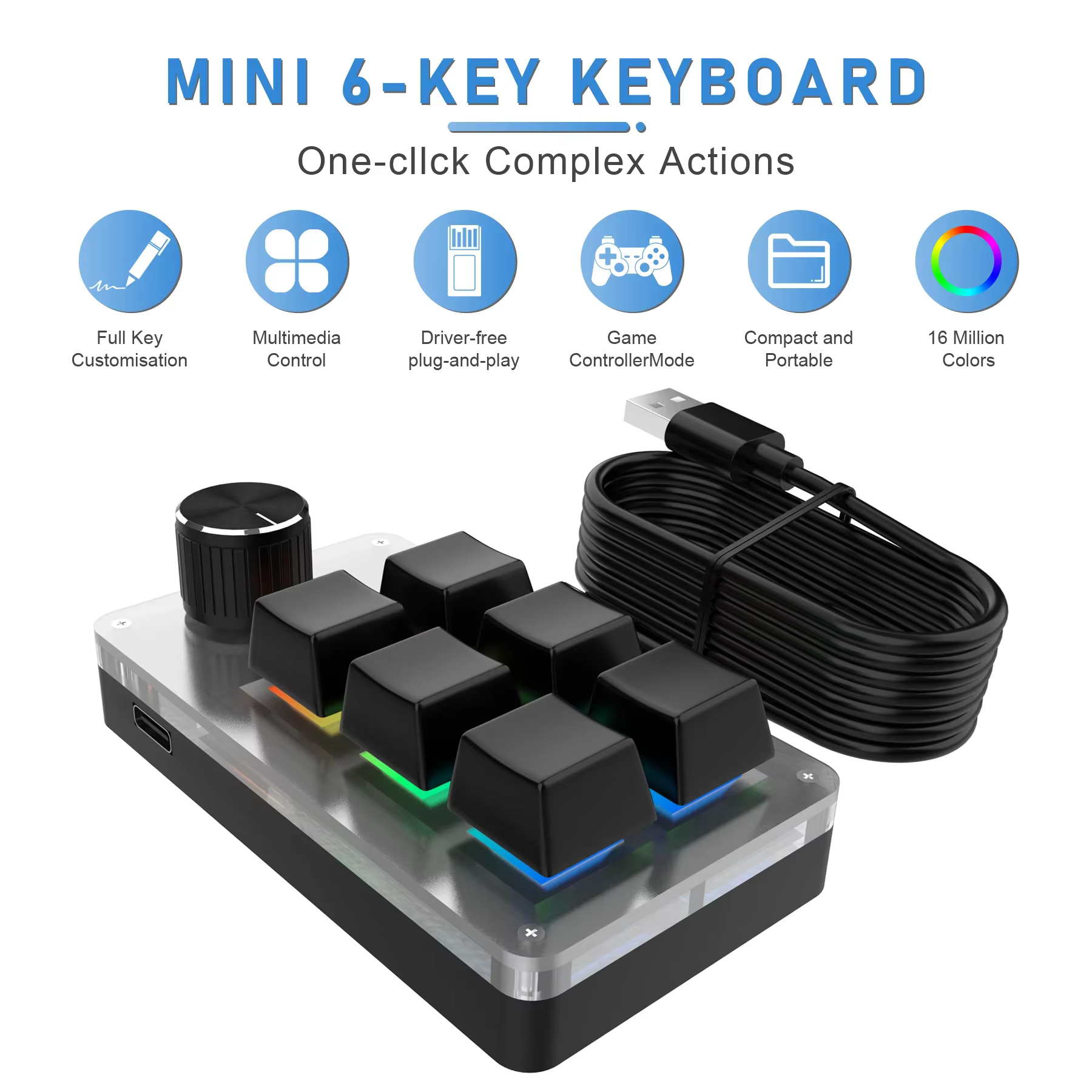 6 touches 1 bouton programmation rvb boutons de jeu Macro claviers Mini clavier
