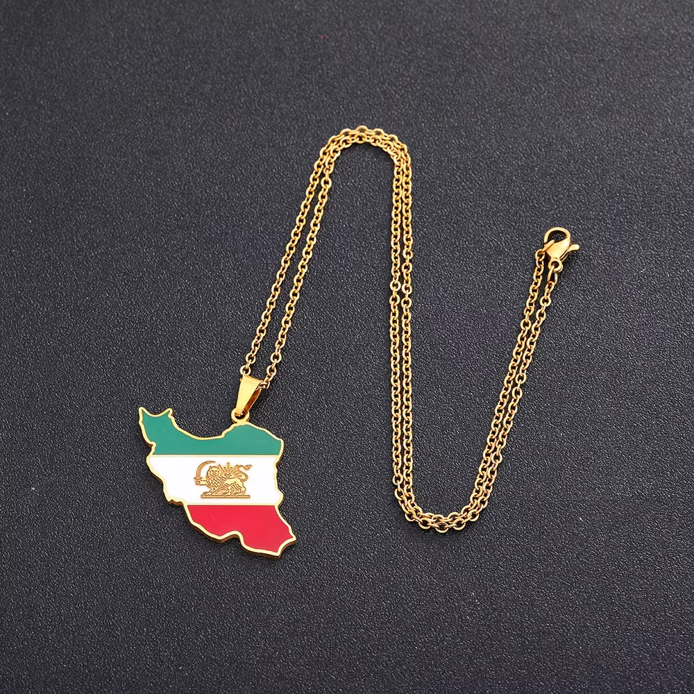 Colliers pendentifs en émail avec carte et drapeau de l'Iran, bijoux en acier inoxydable iranien pour femmes, hommes, filles, cadeaux de fête et d'anniversaire