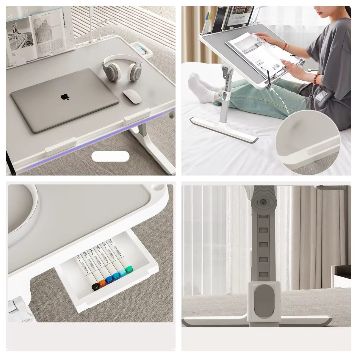 Plateau de lit réglable pour ordinateur portable – Bureau debout pliable avec tiroir de rangement