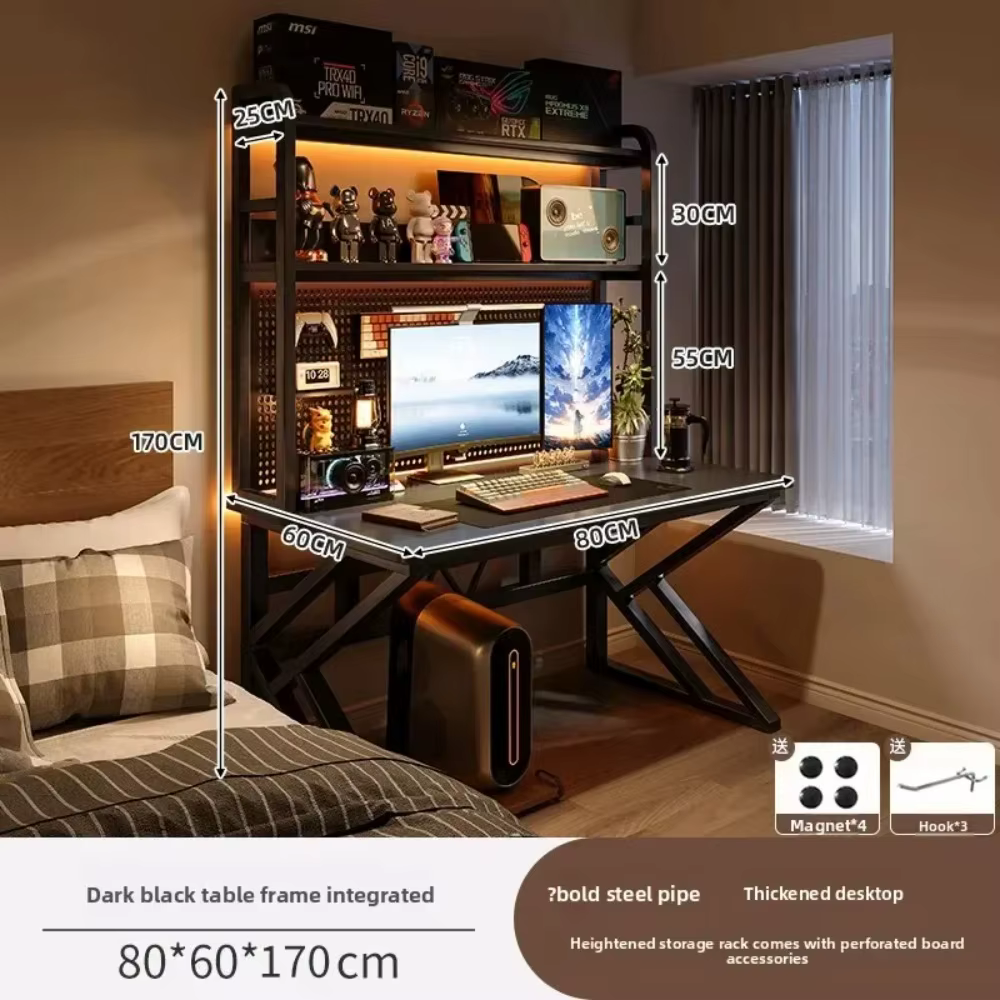 Bureau de jeu avec étagère et panneau perforé, bureau d'ordinateur avec rangement, bureau d'étude pour la maison, bureau pour chambre à coucher, petit espace