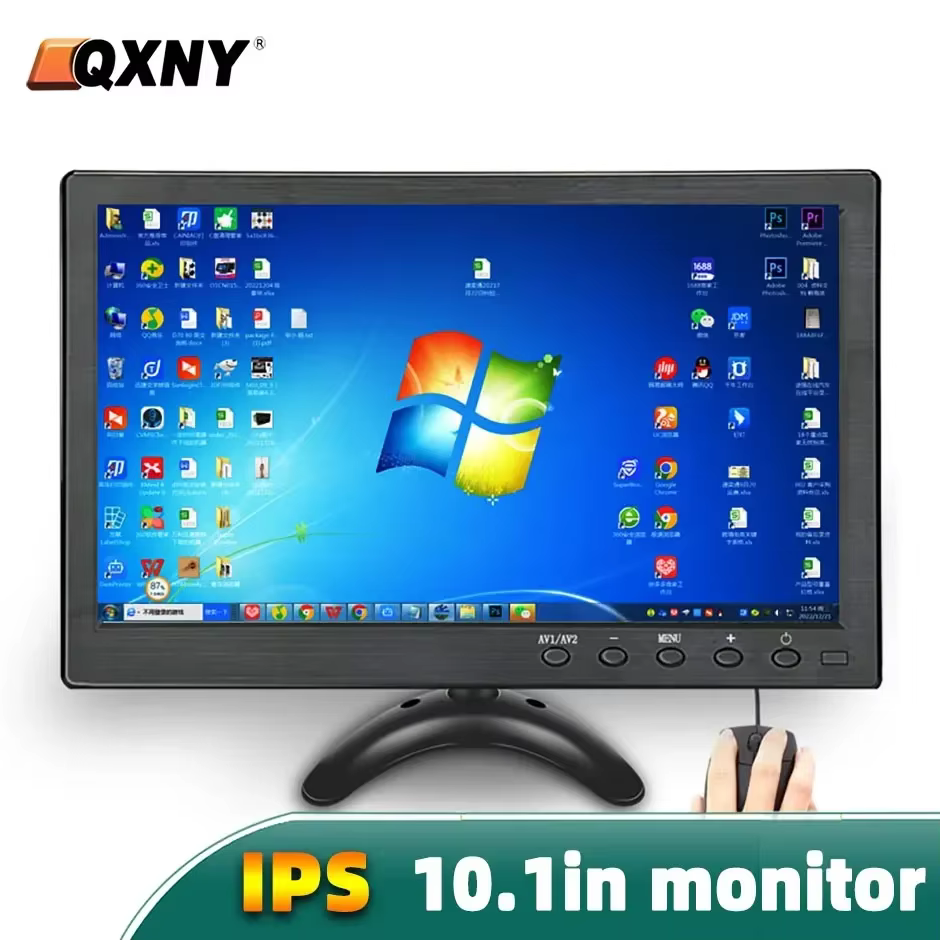 Écran LCD IPS HD de 10.1 pouces, compatible HDMI, VGA AV Bnc, moniteur d'entrée pour PC, ordinateur, caméra de secours, CCTV, TV, boîte de jeu RPI