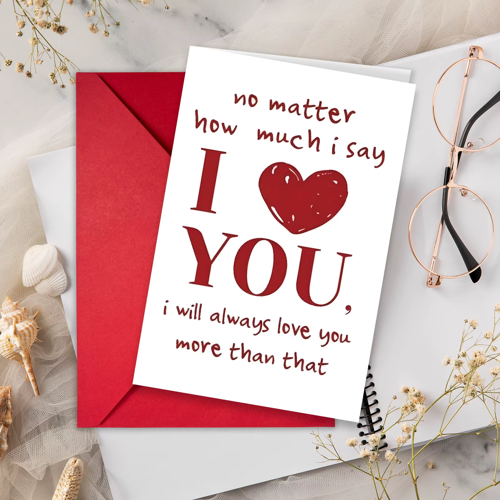 Carte d'amour romantique avec enveloppe, 1 pièce, pas de matière, combien j'ai dit que je l'aime toujours plus, Design rouge rose, 4x6 pouces, cadeau pour Couples