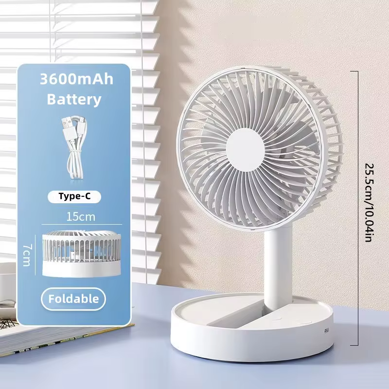 Ventilateur de bureau portable pliable Lenovo, rechargeable par USB C, batterie 3600 mAh, 4 vitesses, ultra silencieux, pour la maison, le bureau, la chambre à coucher, le dortoir