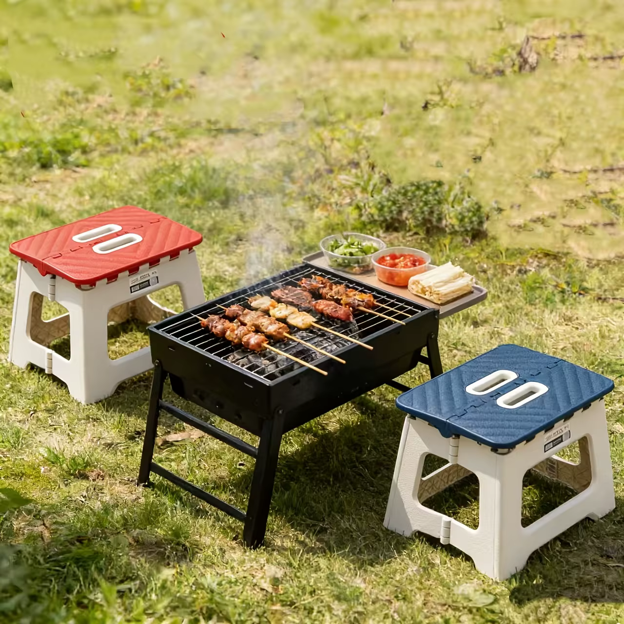 Tabouret pliant portable - Tabouret compact et léger, robuste, avec poignée antidérapante et de transport, adapté au camping, à la randonnée