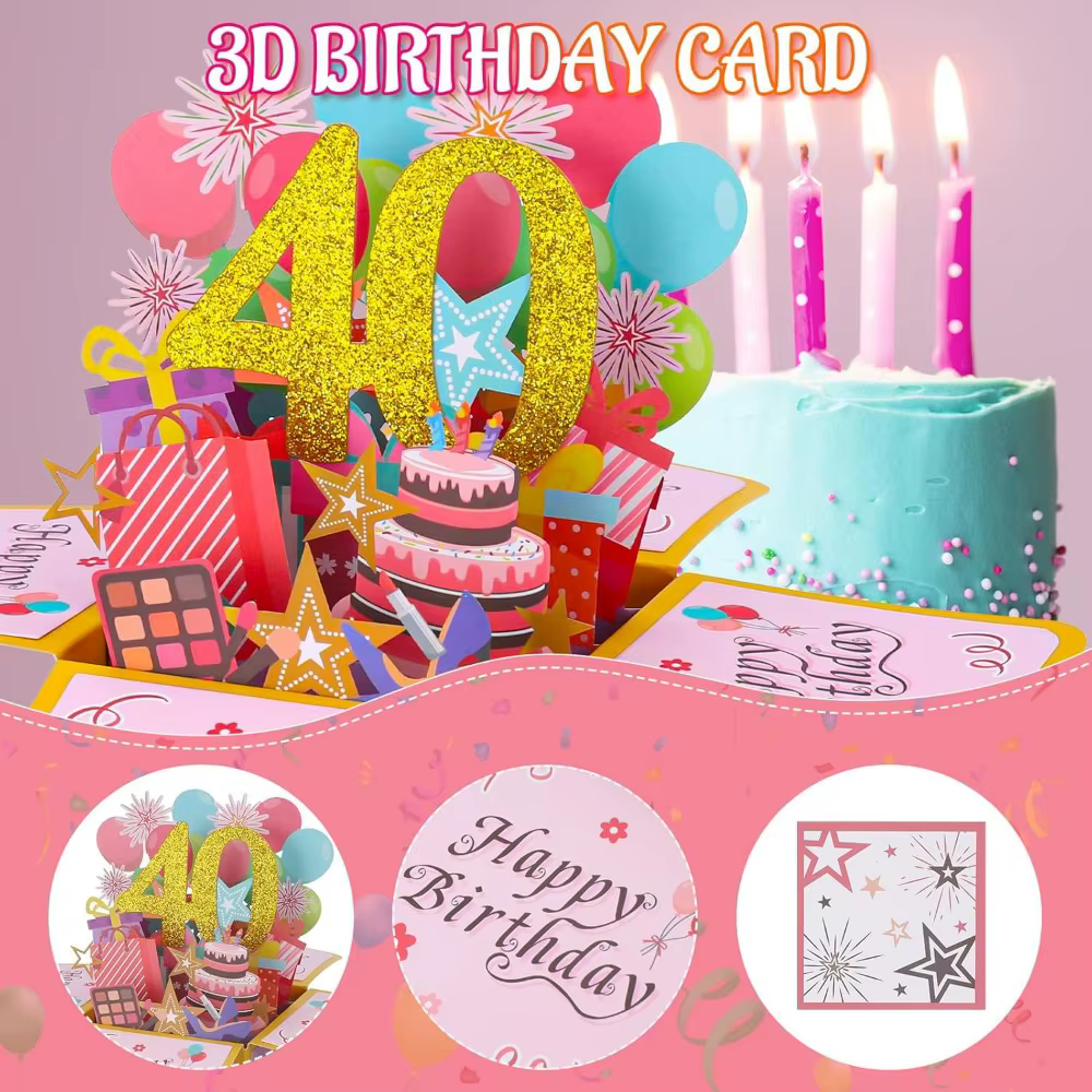 Carte de vœux joyeux anniversaire avec enveloppe, boîte-cadeau 3D, 18e/30e/40e50e/60e année, carte de Message de vœux d'anniversaire, cadeau de fête