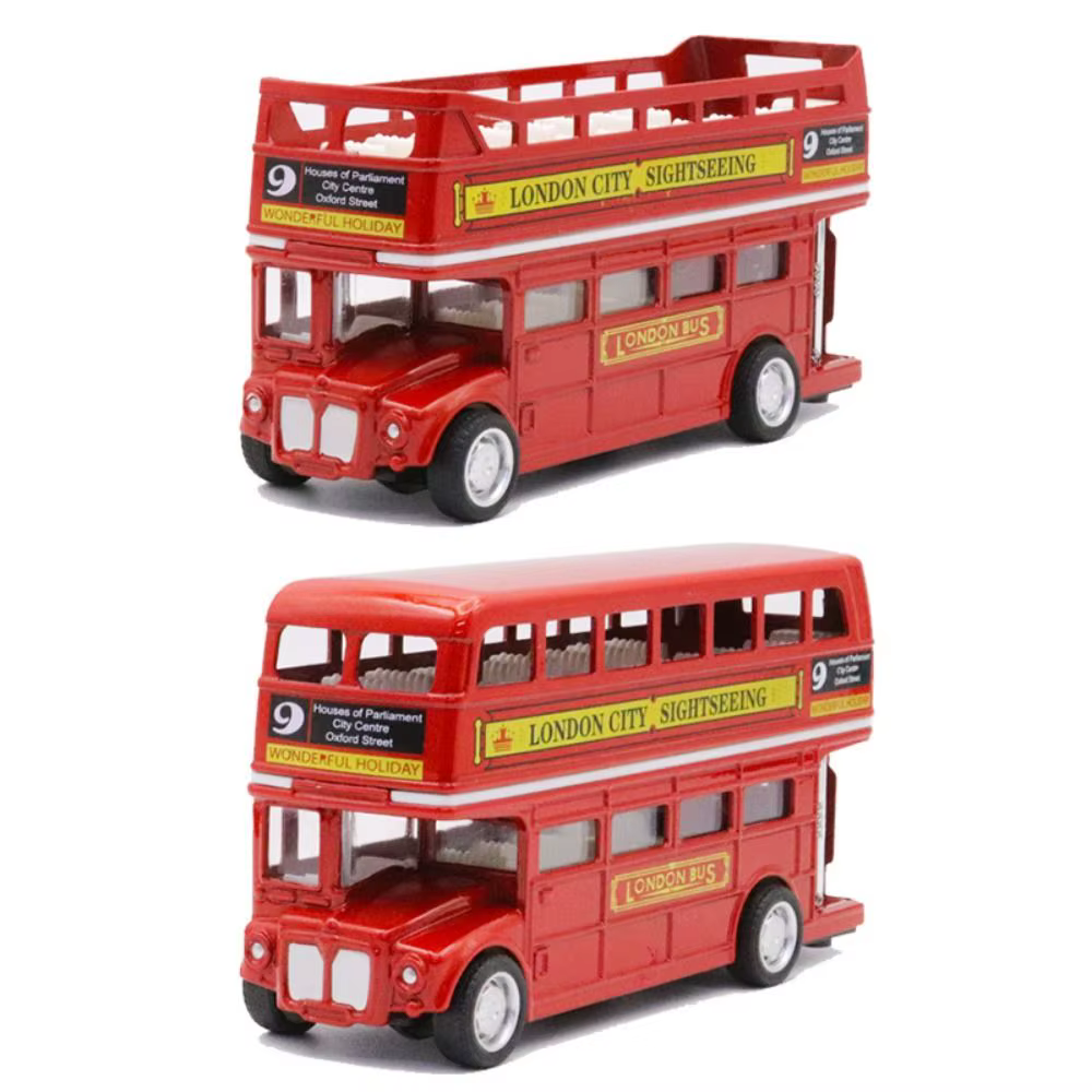 Modèle de voiture de Bus à deux étages, Simulation de Bus de voyage européen britannique en alliage, véhicule Vintage à retirer, cadeau pour enfants