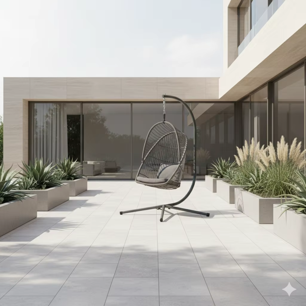 Chaise à œufs suspendue avec cadre en acier moderne, balançoire d'extérieur avec support, coussin étanche pour Patio, jardin, balcon, école et parc
