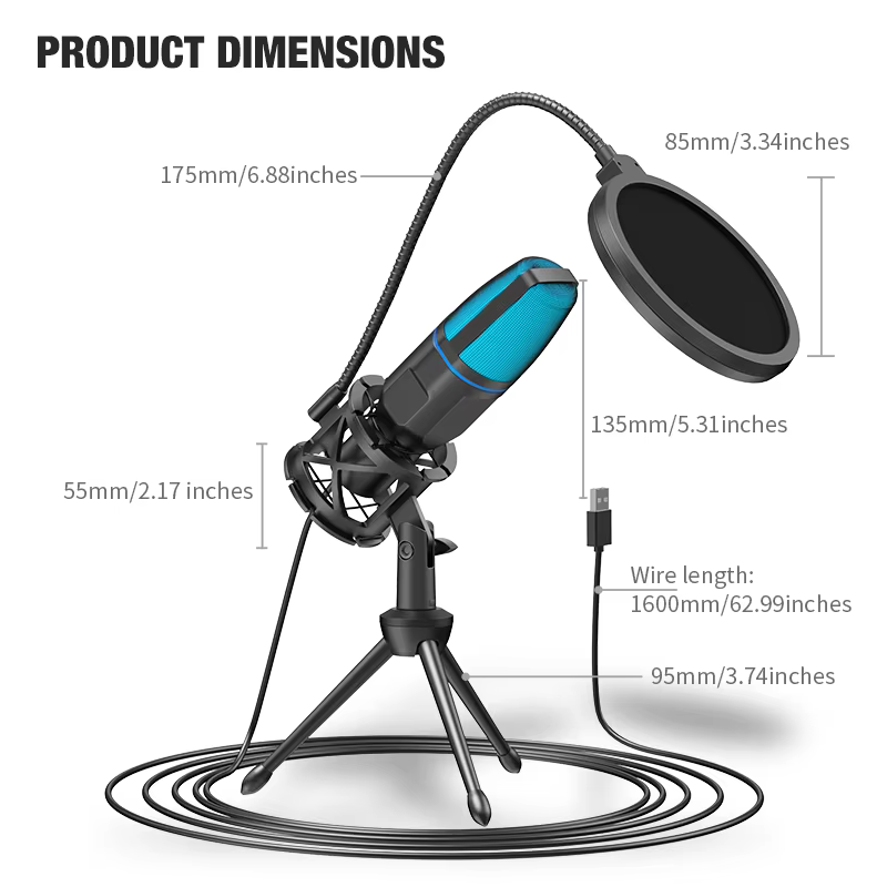 Microphone USB à condensateur RVB
