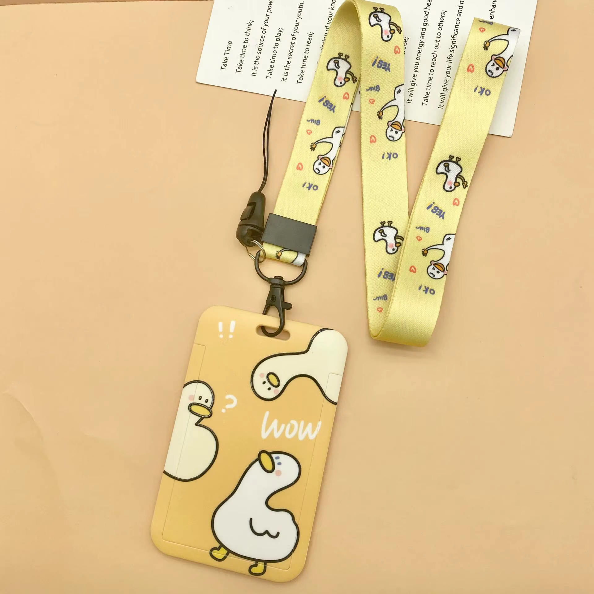 Couverture de carte de petit canard jaune de dessin animé, porte-Badge de carte d'accès de carte de Bus, longue corde, sangle de cou, lanière, Badge, manchon de protection