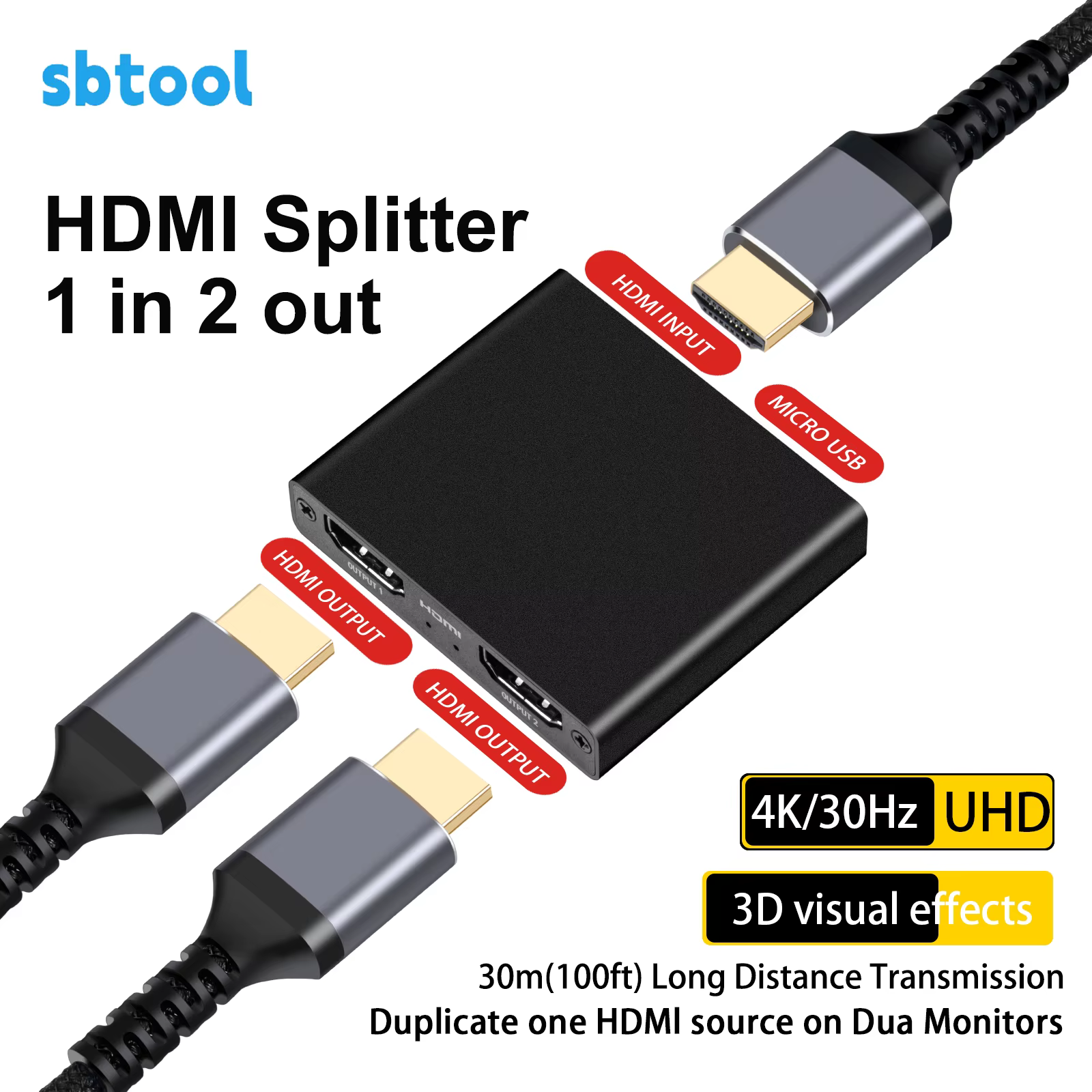 Le répartiteur HDMI prend en charge une entrée et deux sorties