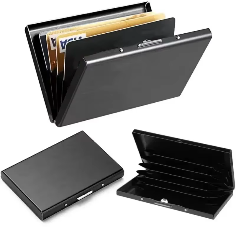 Portefeuille porte-cartes RFID en aluminium, portefeuille métallique multi-emplacements, étui de poche léger pour cartes d'identité, de débit et bancaires, portable pour les voyages