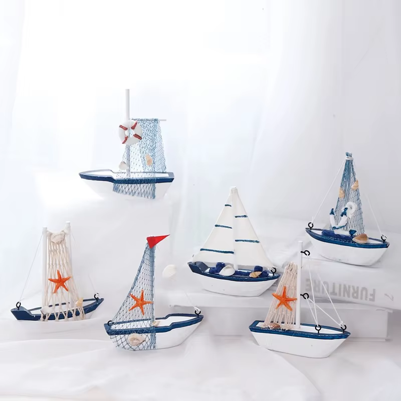 Décoration de bateau à voile en bois bleu