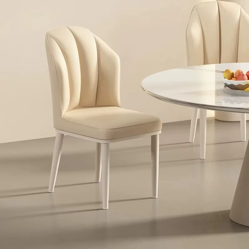  Chaise de salle à manger crème – Chaise longue minimaliste moderne avec pieds en bois, chaise d'appoint du milieu du siècle pour le salon et la salle à manger