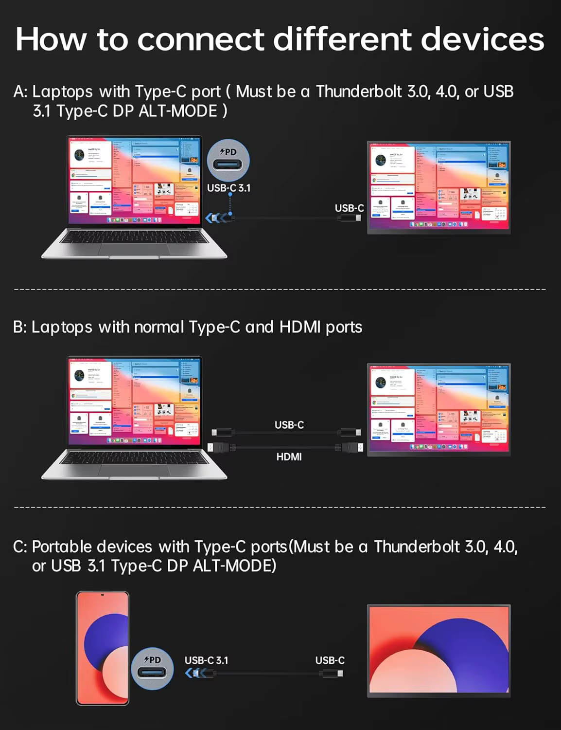 Uperfect 2K 144Hz 450nits portable Gaming moniteur 16 pouces 2560x1600 qhd