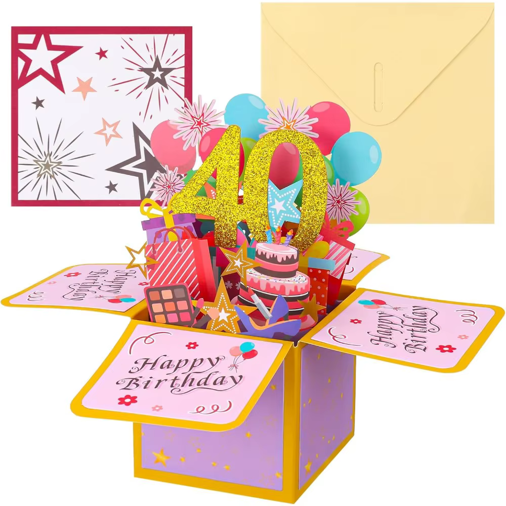 Carte de vœux joyeux anniversaire avec enveloppe, boîte-cadeau 3D, 18e/30e/40e50e/60e année, carte de Message de vœux d'anniversaire, cadeau de fête