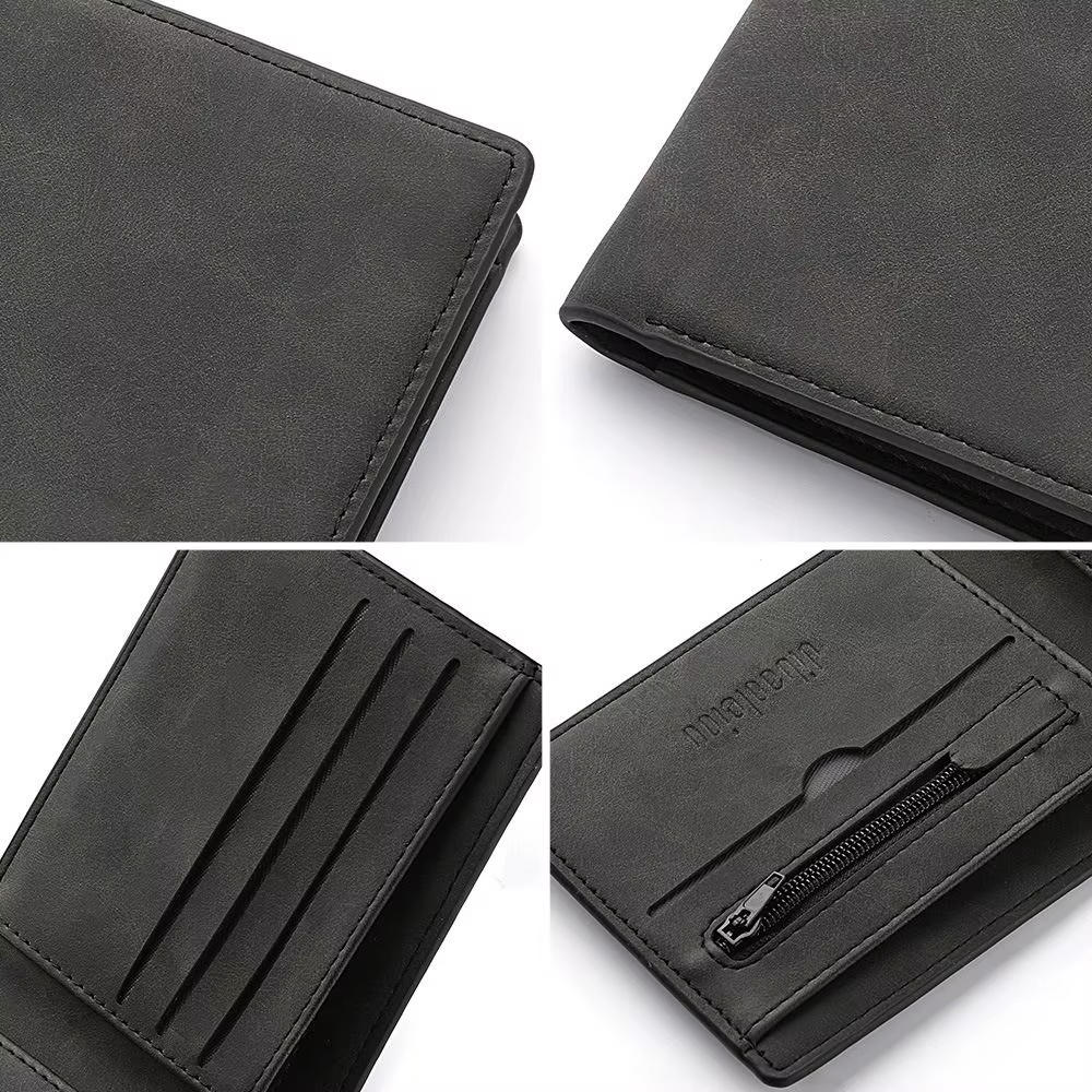 Portefeuille multi-cartes pour hommes, porte-monnaie pliable de grande capacité, porte-monnaie court en cuir PU